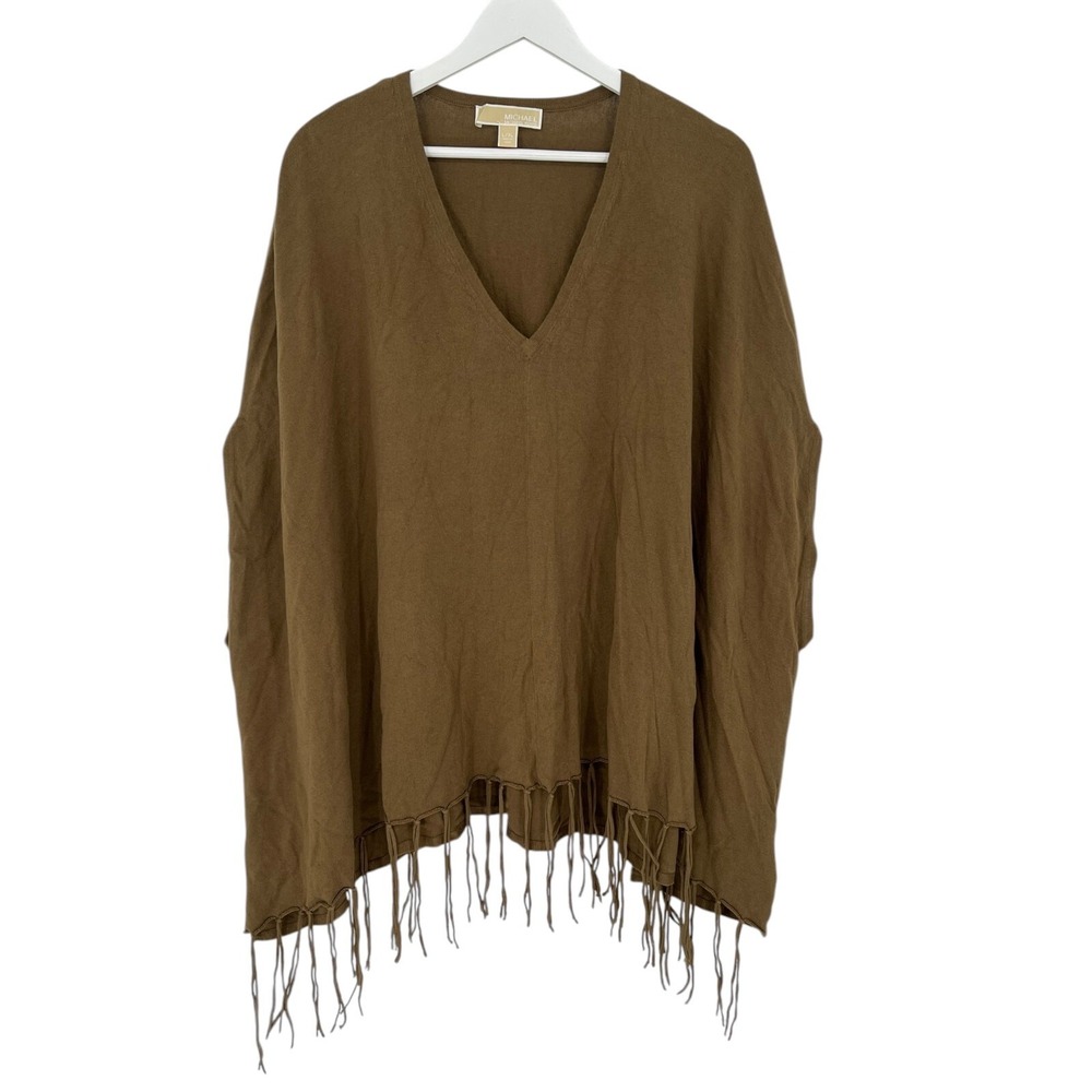 MICHAEL KORS Poncho Sweater‎ V-Neck LARGE/XL Fall Western Lagenlook Fringe